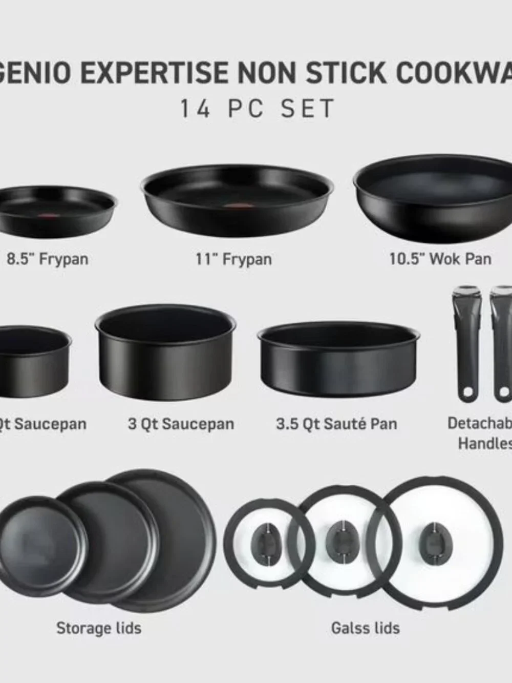 T-fal Ingenio Expertise Non Stick Cookware Set 14 Piece, Induction Oven Broiler